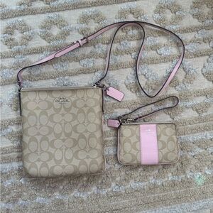 Coach Signature Beige and Pink Crossbody Bag Set